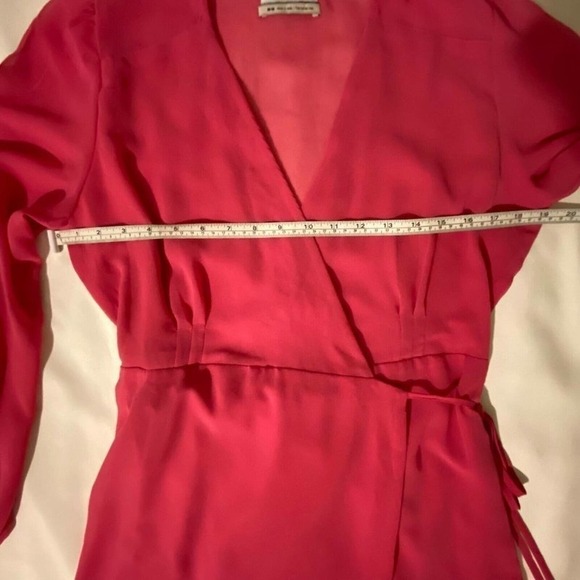 Urban Outfitters Women's Dress Size Medium Coral Red Wrap Long Sleeve - Picture 6 of 12